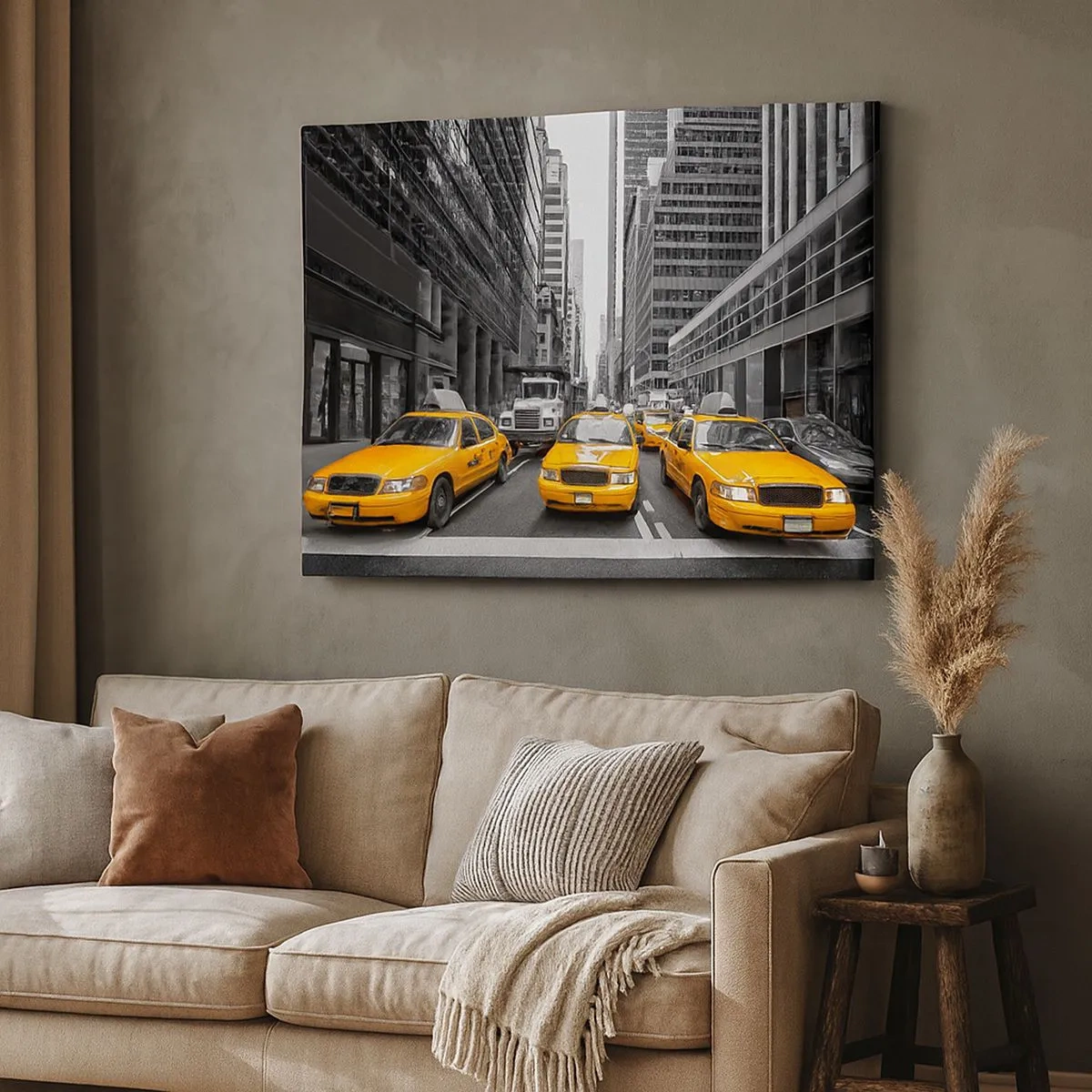 Obraz na plátně - Žluté taxíky v ulicích New Yorku - 70x50cm - To my barvíme město - Moderní nástěnná dekorace do obývacího pokoje a ložnice ARTTOR