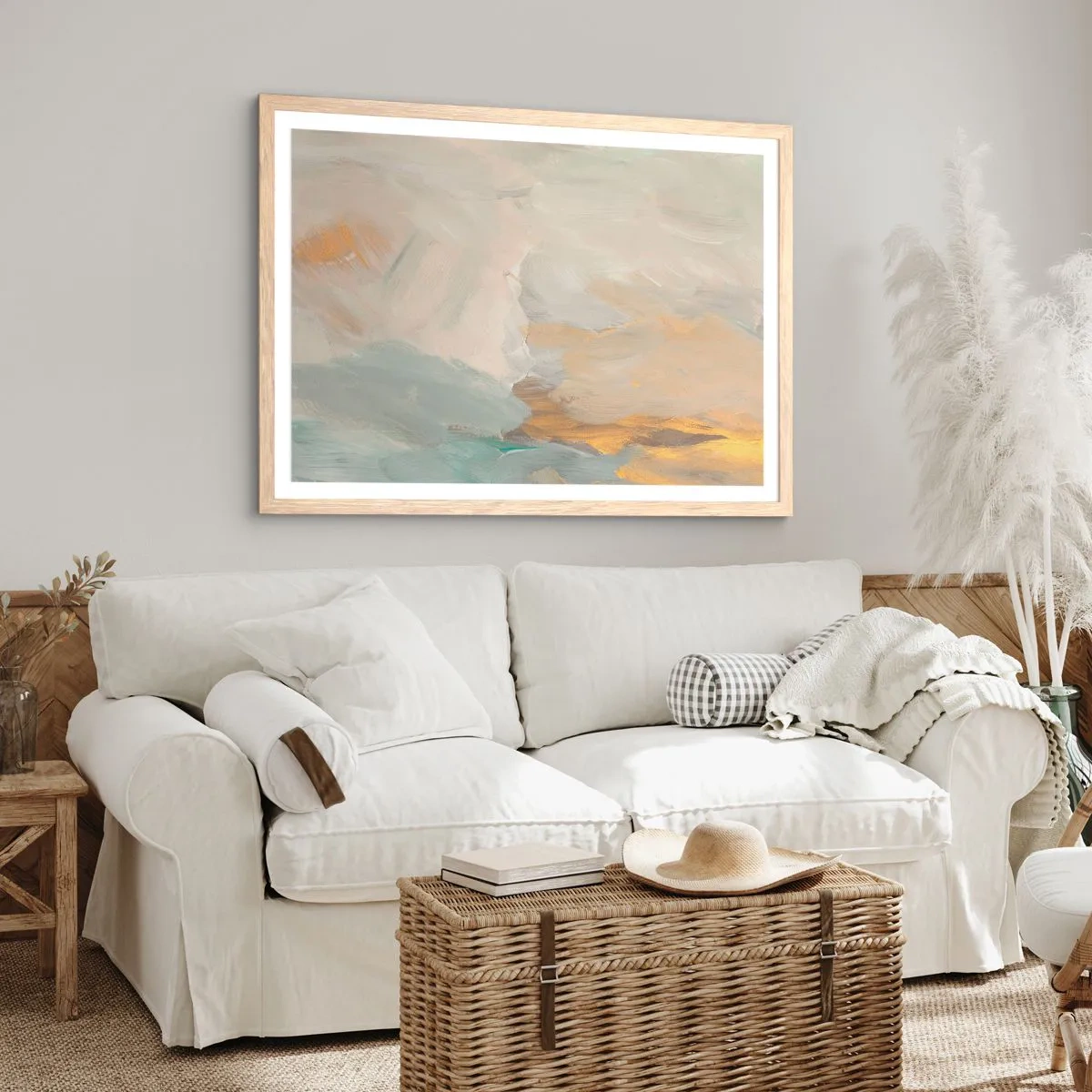 Plakát v rámu světlý dub - Abstrakce – krajina něhy - 100x70 cm