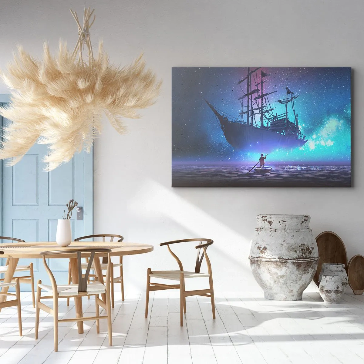 Obraz na plátně - Fantastická loď proti hvězdné obloze - 70x50cm - Setkání s mýtem moře - Moderní nástěnná dekorace do obývacího pokoje a ložnice ARTTOR