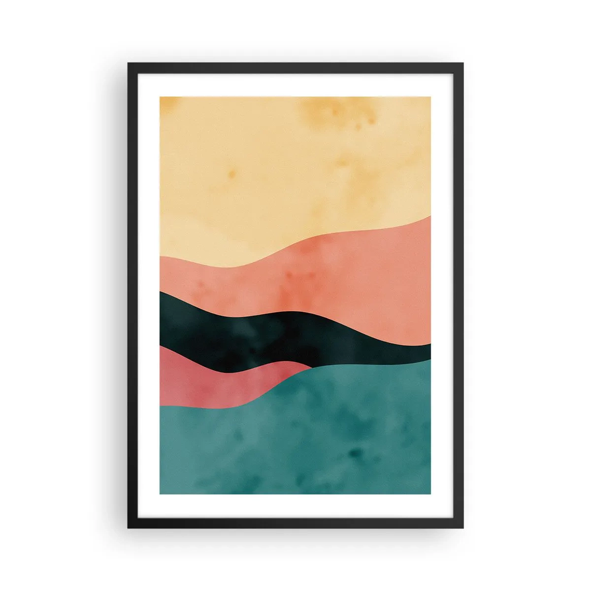 Plakát v černém rámu - Barevné abstraktní vlny v pastelových odstínech - 50x70cm - Kompatibilní nesoulad - Moderní nástěnná dekorace do obývacího pokoje a ložnice ARTTOR