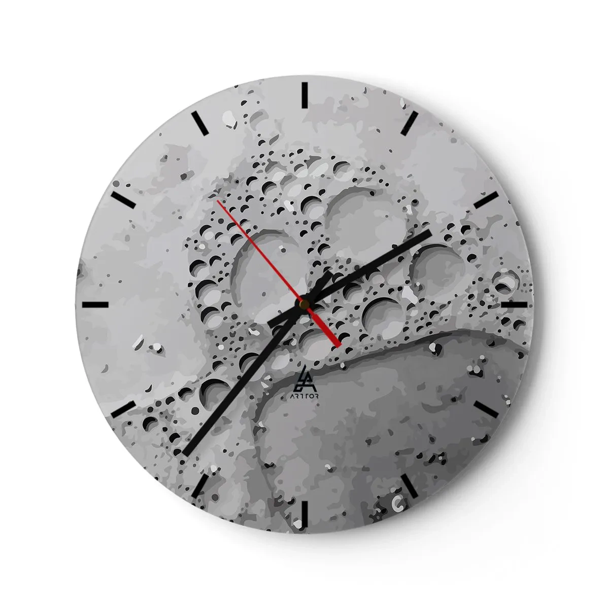 Nástěnné hodiny - Měsíční povrch s velkými krátery v odstínech šedé - 30x30cm - Stopa po zpěněném - Moderní nástěnná dekorace do obývacího pokoje, kuchyně a ložnice ARTTOR