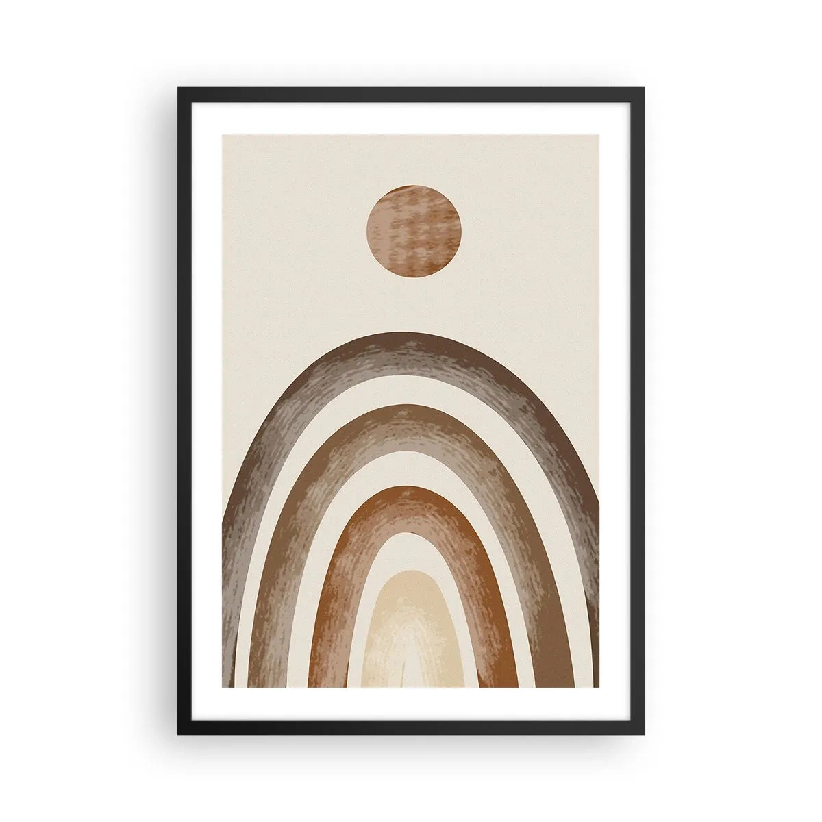 Plakát v černém rámu - Abstraktní motiv oblouků a slunce v zemitých tónech - 50x70cm - V předaleké galaxii - Moderní nástěnná dekorace do obývacího pokoje a ložnice ARTTOR