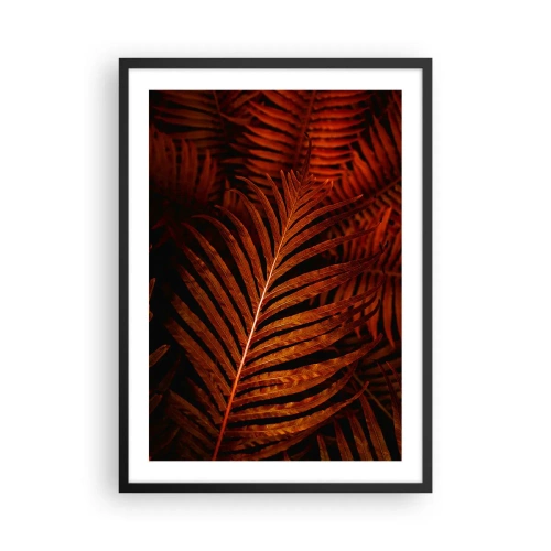 Plakát v černém rámu - Červené palmové listy v uměleckém osvětlení - 50x70cm - Žár života - Moderní nástěnná dekorace do obývacího pokoje a ložnice ARTTOR
