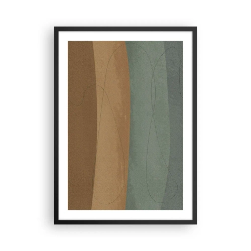 Plakát v černém rámu - Organické linie na zemitém a zeleném pozadí - 50x70cm - Horizontální kompozice - Moderní nástěnná dekorace do obývacího pokoje a ložnice ARTTOR