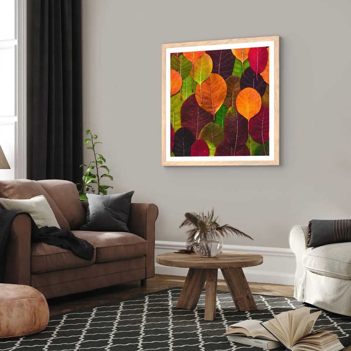 Plakát v rámu světlý dub - Podzimní mozaika - 40x40 cm