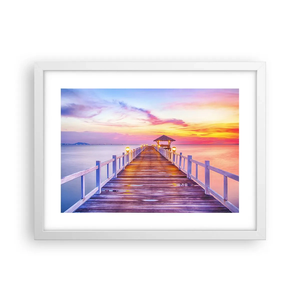 Plakát v bílém rámu - Liliově-zlaté ticho večera - 40x30 cm