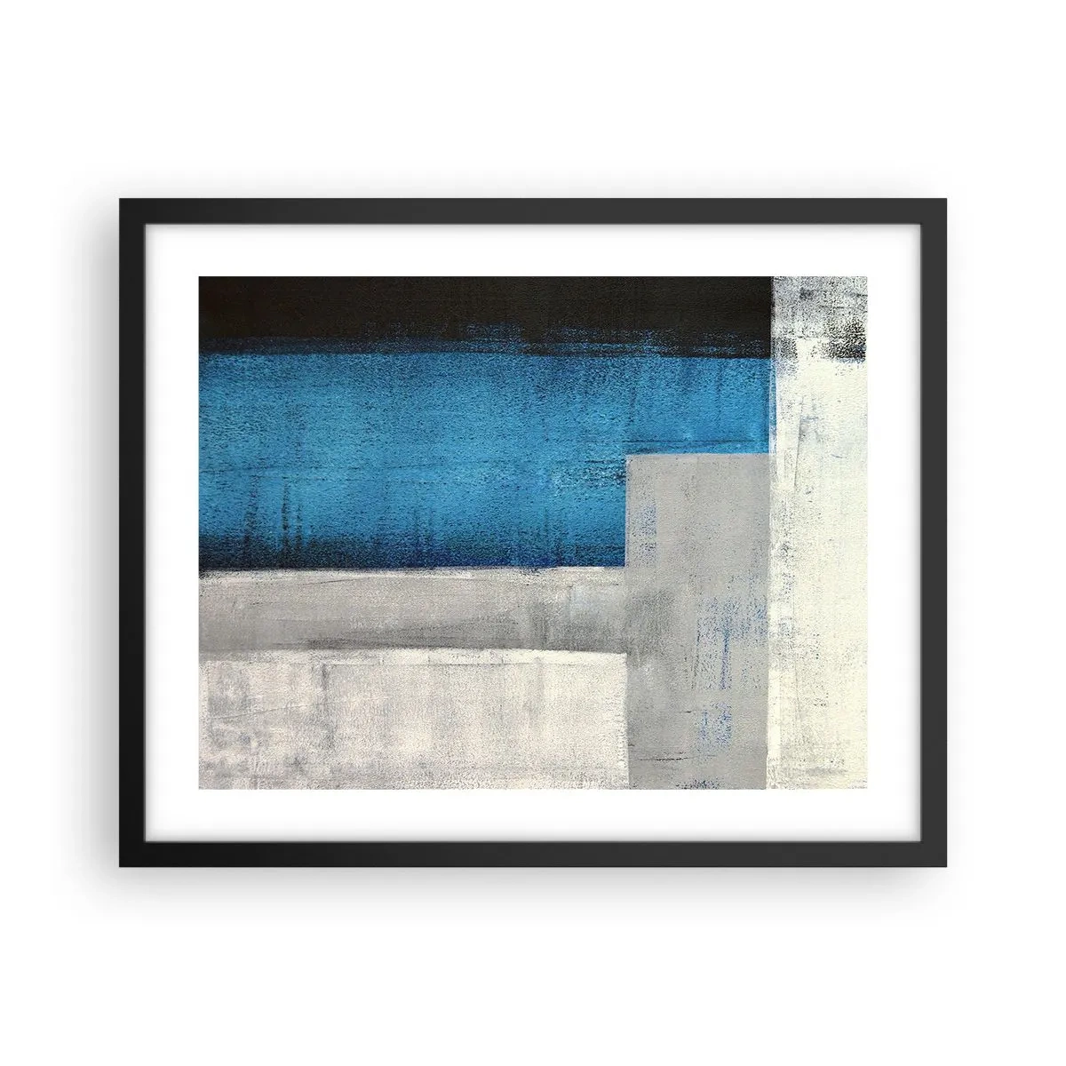 Plakát v černém rámu - Poetická kompozice šedé a modré - 50x40 cm