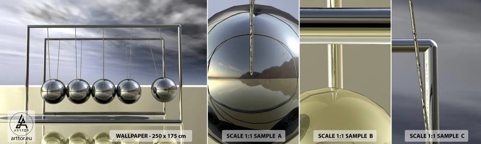 Vzor Fototapety Samolepicí Deluxe Sticker - Energie světa - Newtonovo kyvadlo, Fyzika, Abstrakce - 100x30 cm