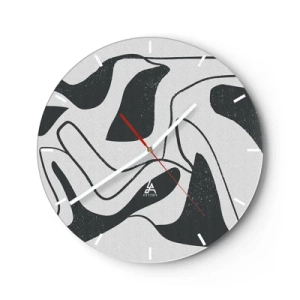 Nástěnné hodiny - Černobílé abstraktní tvary ve stylu bludiště - 30x30cm - Abstraktní hra v labyrintu - Moderní nástěnná dekorace do obývacího pokoje, kuchyně a ložnice ARTTOR