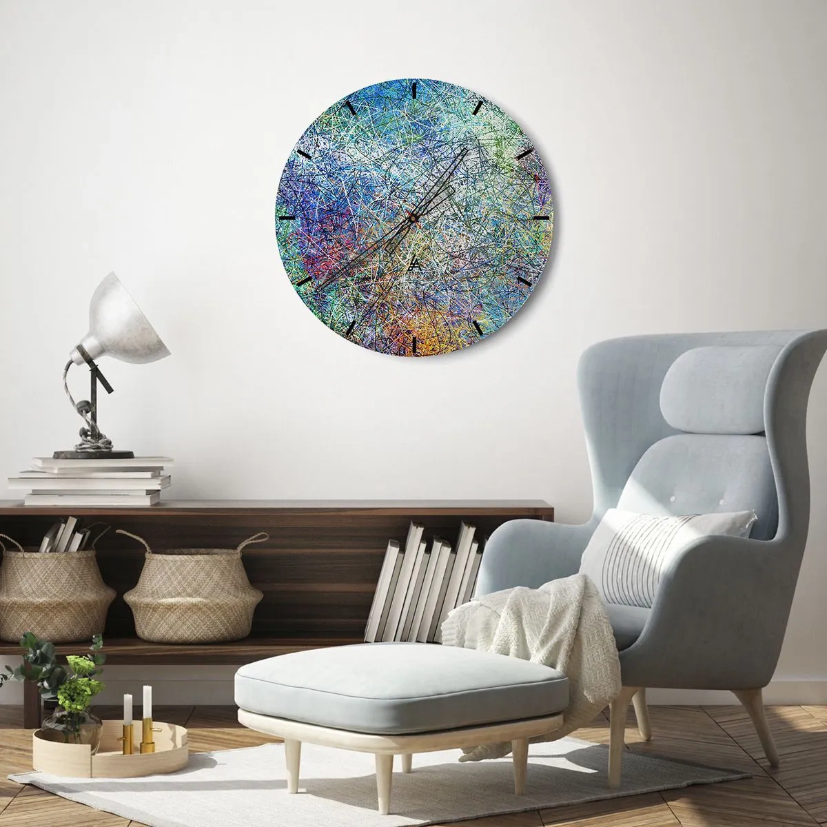 Nástěnné hodiny - Abstraktní, barevný motiv s chaotickými liniemi a skvrnami. - 30x30cm - To není tak jednoduché - Moderní nástěnná dekorace do obývacího pokoje, kuchyně a ložnice ARTTOR