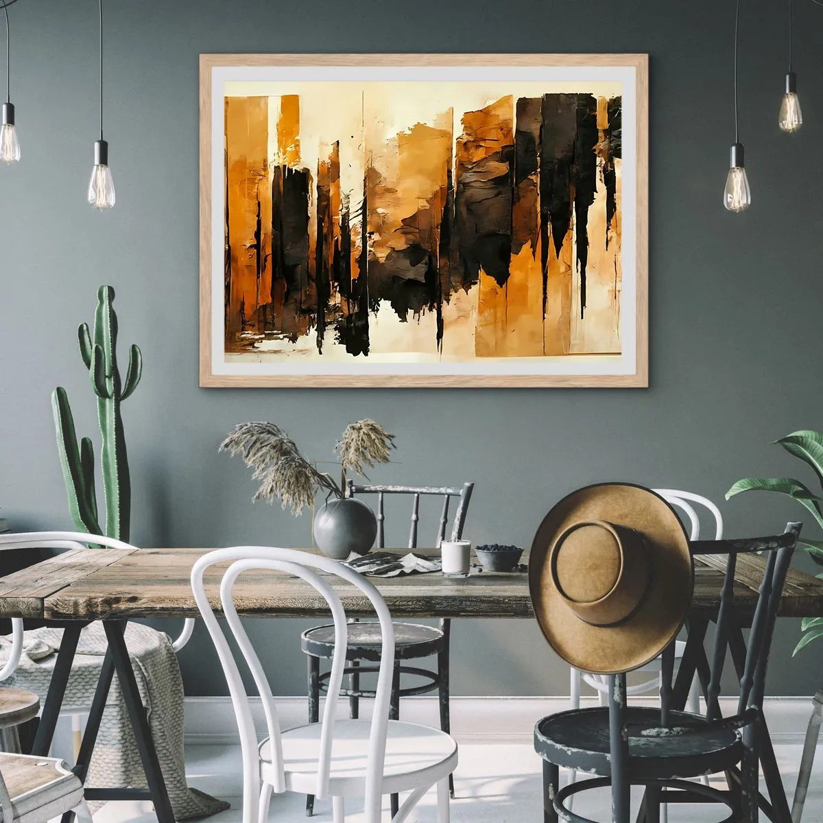 Plakát v rámu světlý dub - Harmonie černé a zlaté - 91x61 cm