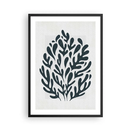Plakát v černém rámu - Černá rostlinná kompozice na světlém pozadí - 50x70cm - Tvary přírody - Moderní nástěnná dekorace do obývacího pokoje a ložnice ARTTOR