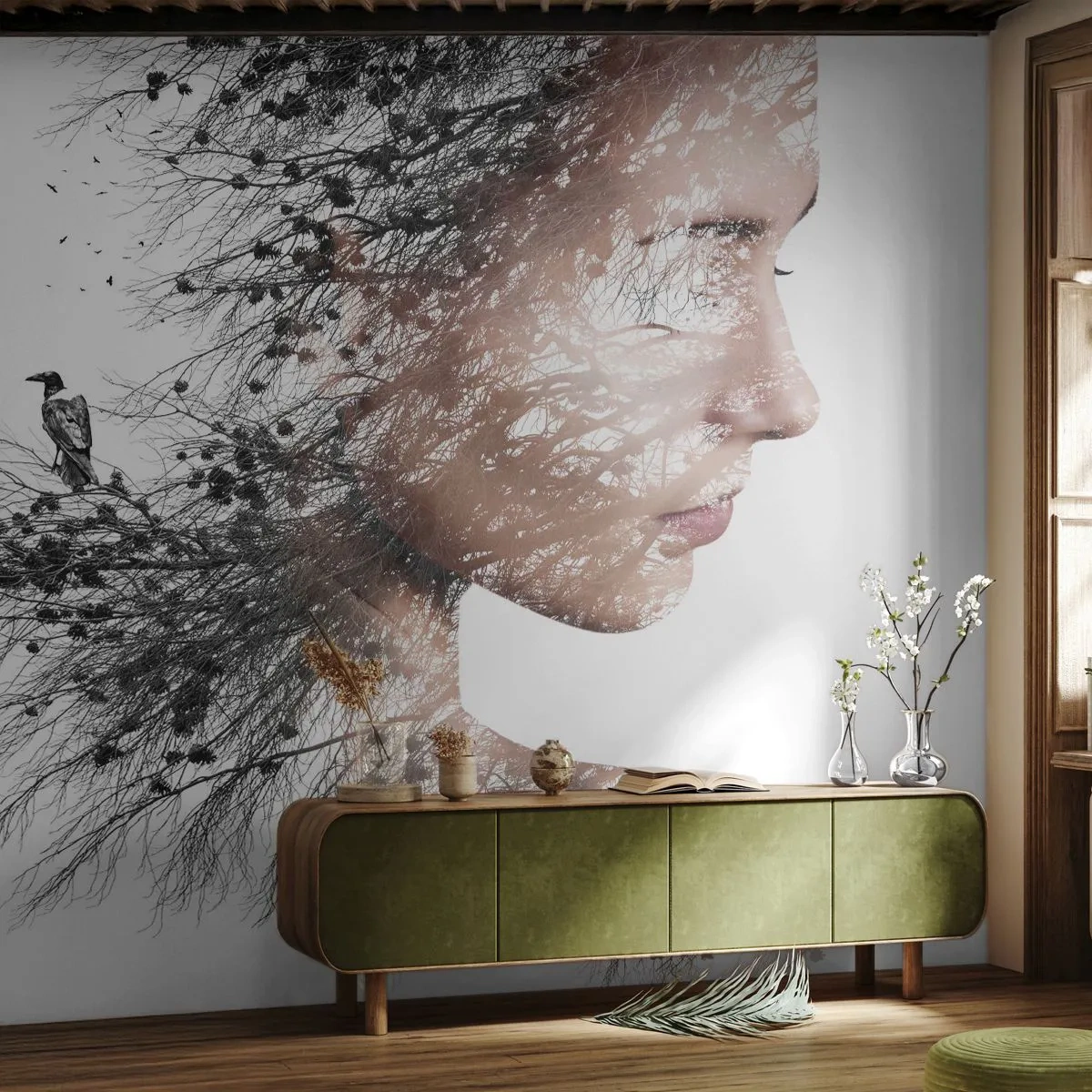 Fototapeta Premium Sand - Duch lesa - Abstrakce, ženská tvář, Strom - 500x350 cm