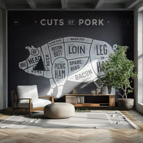 Fototapeta Premium Canvas - Slabikář řezníka - Gastronomie, Zvířecí prase, Vepřové - 500x350 cm