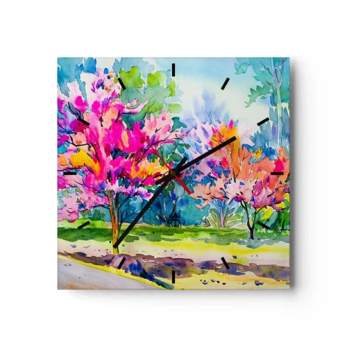 Nástěnné hodiny - Duhová zahrada v jarním lesku - 30x30 cm
