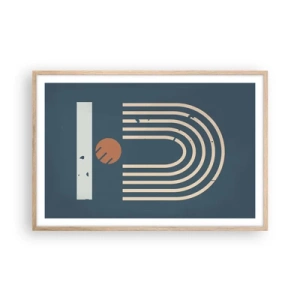 Plakát v rámu světlý dub - Geometrie v námořnické modři - 91x61 cm