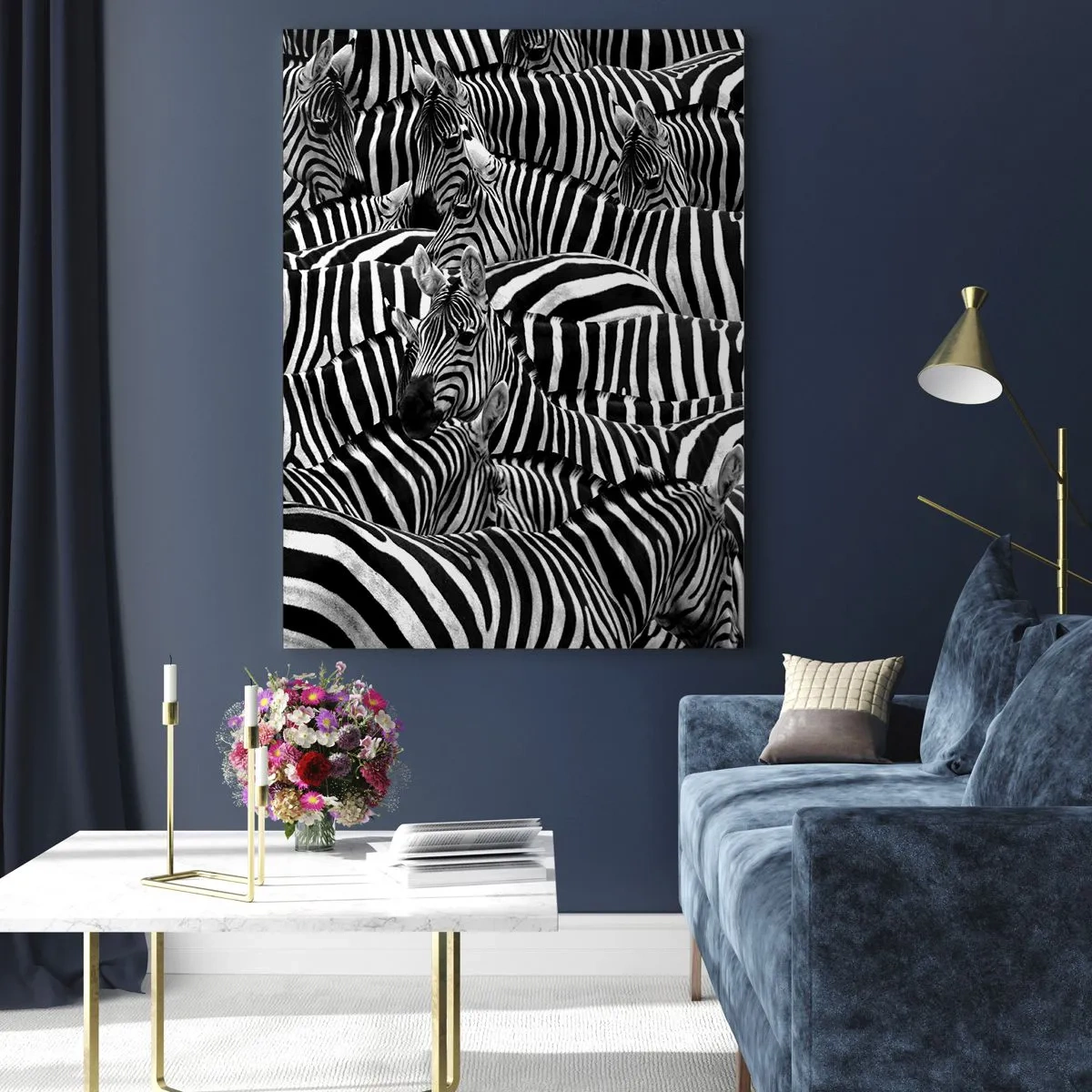 Obraz na skle - Skupinový portrét s pruhy - 70x100 cm