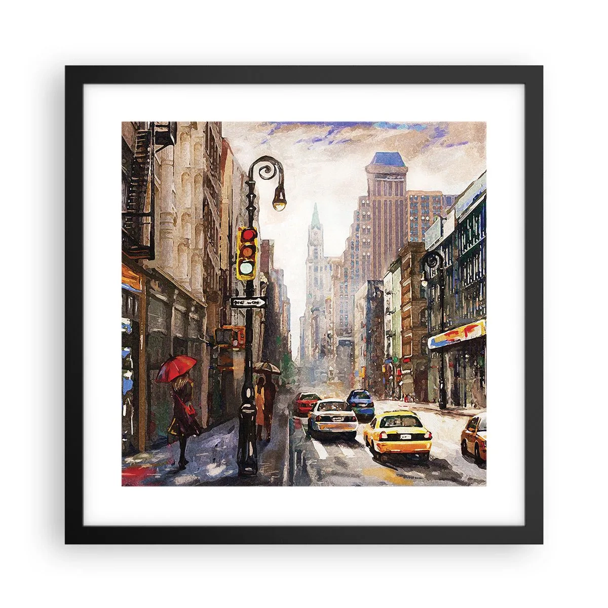 Plakát v černém rámu - New York – barevný i v dešti - 40x40 cm