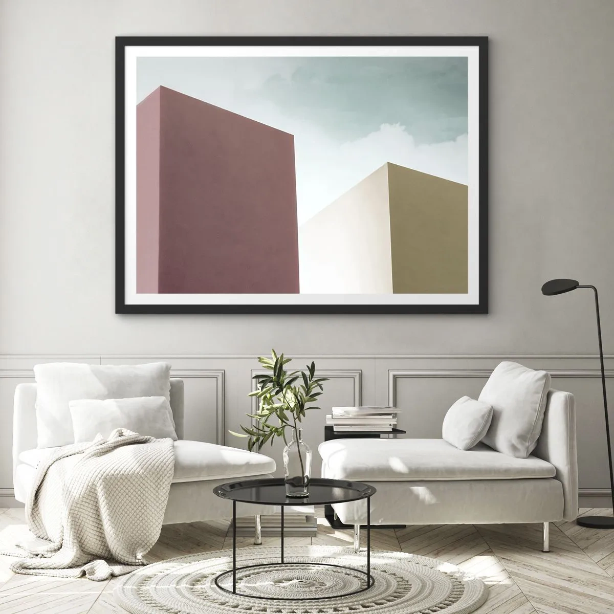 Plakát v černém rámu - Geometrie slunečného léta - 70x50 cm