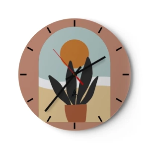 Nástěnné hodiny - Minimalistická květináče na pozadí slunce - 30x30cm - Malé radosti - Moderní nástěnná dekorace do obývacího pokoje, kuchyně a ložnice ARTTOR