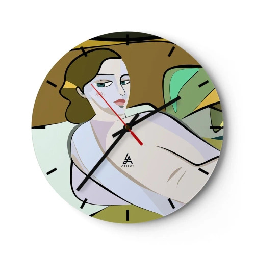 Nástěnné hodiny - Ženská postava v kubistickém stylu na abstraktním pozadí - 30x30cm - Intimní portrét - Moderní nástěnná dekorace do obývacího pokoje, kuchyně a ložnice ARTTOR