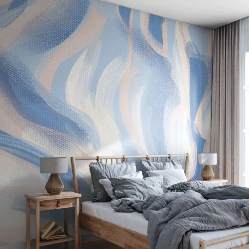 Fototapeta Standard Eco - Abstraktní modré a béžové tahy štětcem - 100x70cm - Modré kolísání - Moderní nástěnná dekorace do obývacího pokoje a ložnice ARTTOR