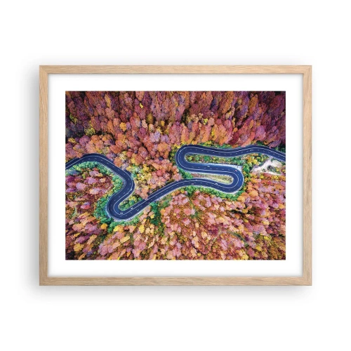 Plakát v rámu světlý dub - Klikatá cesta lesem - 50x40 cm