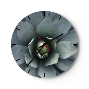 Nástěnné hodiny - Detailní záběr na geometrické uspořádání listů agáve. - 30x30cm - Svádí a varuje - Moderní nástěnná dekorace do obývacího pokoje, kuchyně a ložnice ARTTOR