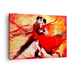 Obraz na plátně - Pár tančící tango v červených tónech na dynamickém pozadí. - 70x50cm - Purpurový rytmus náruživostí - Moderní nástěnná dekorace do obývacího pokoje a ložnice ARTTOR