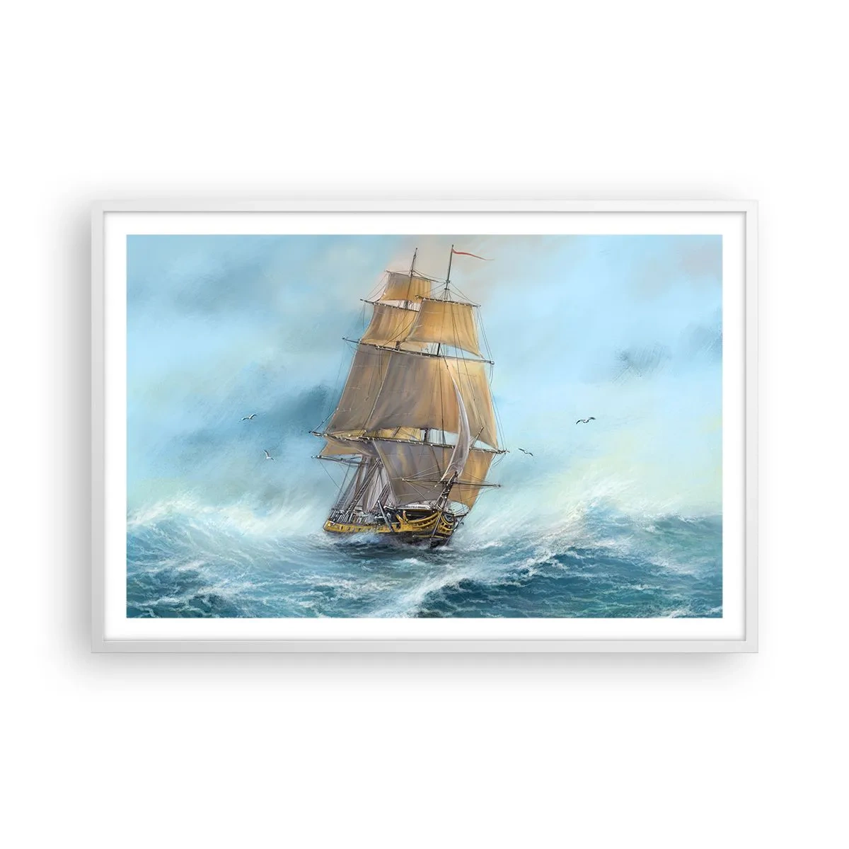 Plakát v bílém rámu - Běžící po vlnách - 91x61 cm