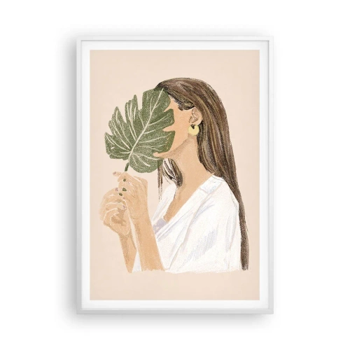 Plakát v bílém rámu - Tajemný portrét s vějířem - 70x100 cm