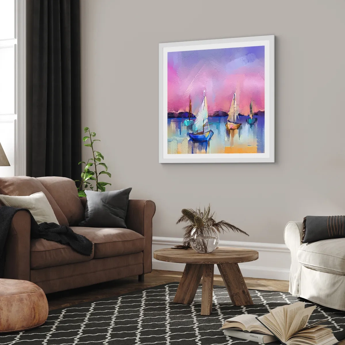Plakát v bílém rámu - Směr: široké vody - 60x60 cm