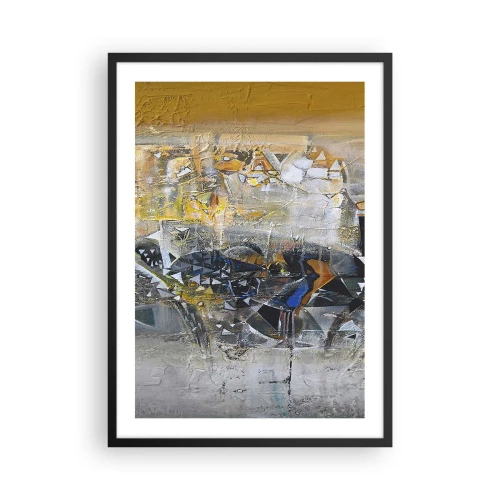 Plakát v černém rámu - Abstraktní kompozice v odstínech zlaté a šedé. - 50x70cm - Všechno se podaří - Moderní nástěnná dekorace do obývacího pokoje a ložnice ARTTOR