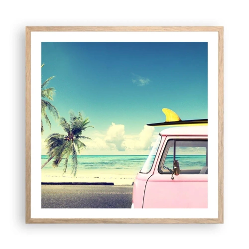 Plakát v rámu světlý dub - Prázdniny, je čas začít - 60x60 cm