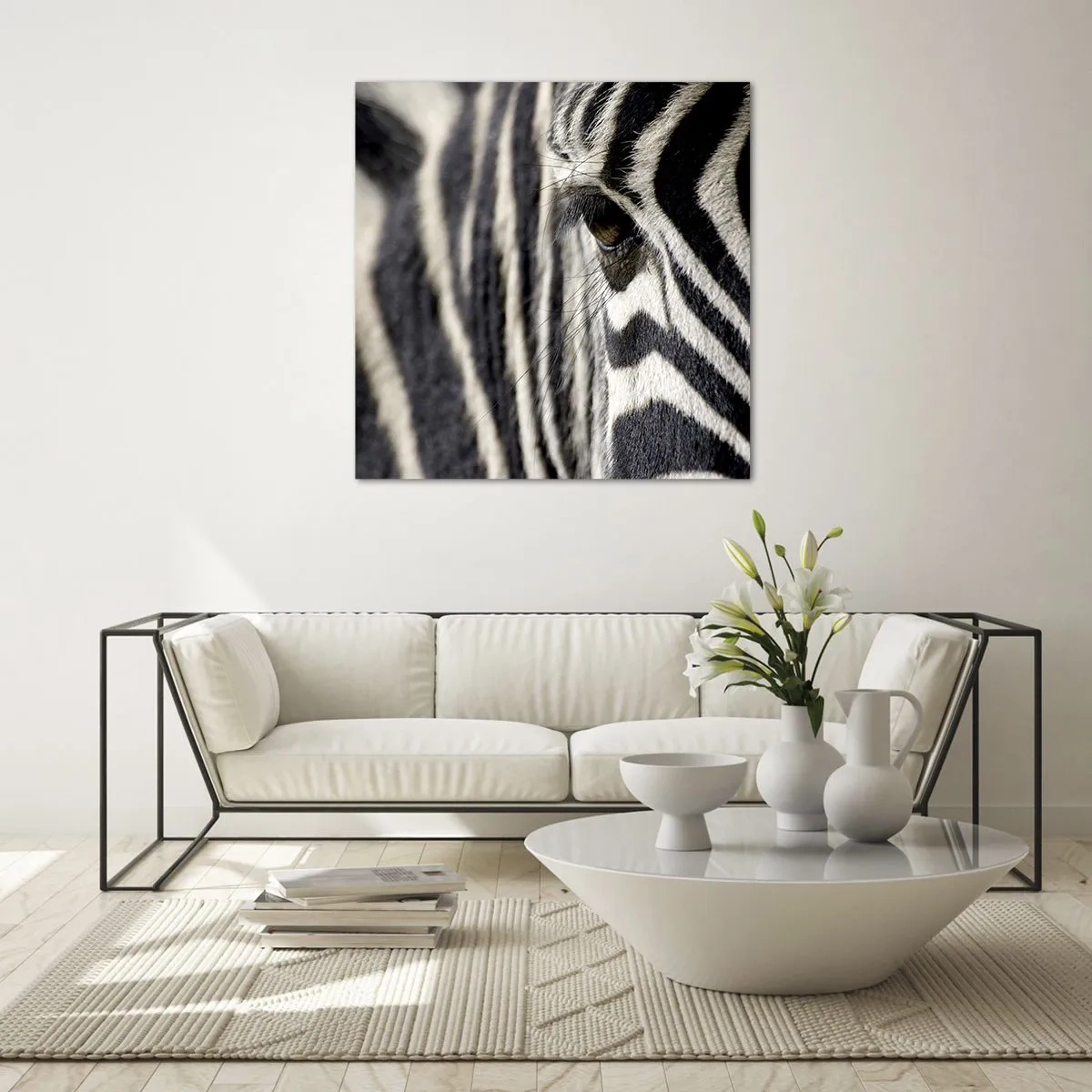 Obraz na skle - Portrét s pruhy - 30x30 cm