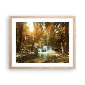 Plakát v rámu světlý dub - Parkový vodopád - 50x40 cm