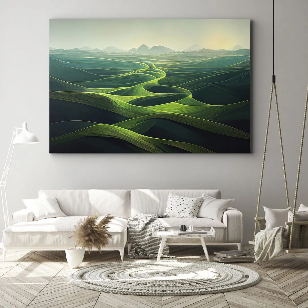 Obraz na plátně - Zelené kopce s vlnitými stezkami - 70x50cm - V zelených údolích - Moderní nástěnná dekorace do obývacího pokoje a ložnice ARTTOR