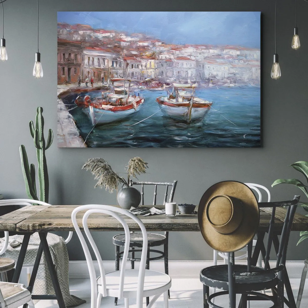 Obraz na plátně - Lodě v malebné italské zátoce - 70x50cm - Italský záliv - Moderní nástěnná dekorace do obývacího pokoje a ložnice ARTTOR