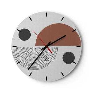 Nástěnné hodiny - Geometrický vzor v hnědých a černých odstínech - 30x30cm - Dokonalost kruhu - Moderní nástěnná dekorace do obývacího pokoje, kuchyně a ložnice ARTTOR