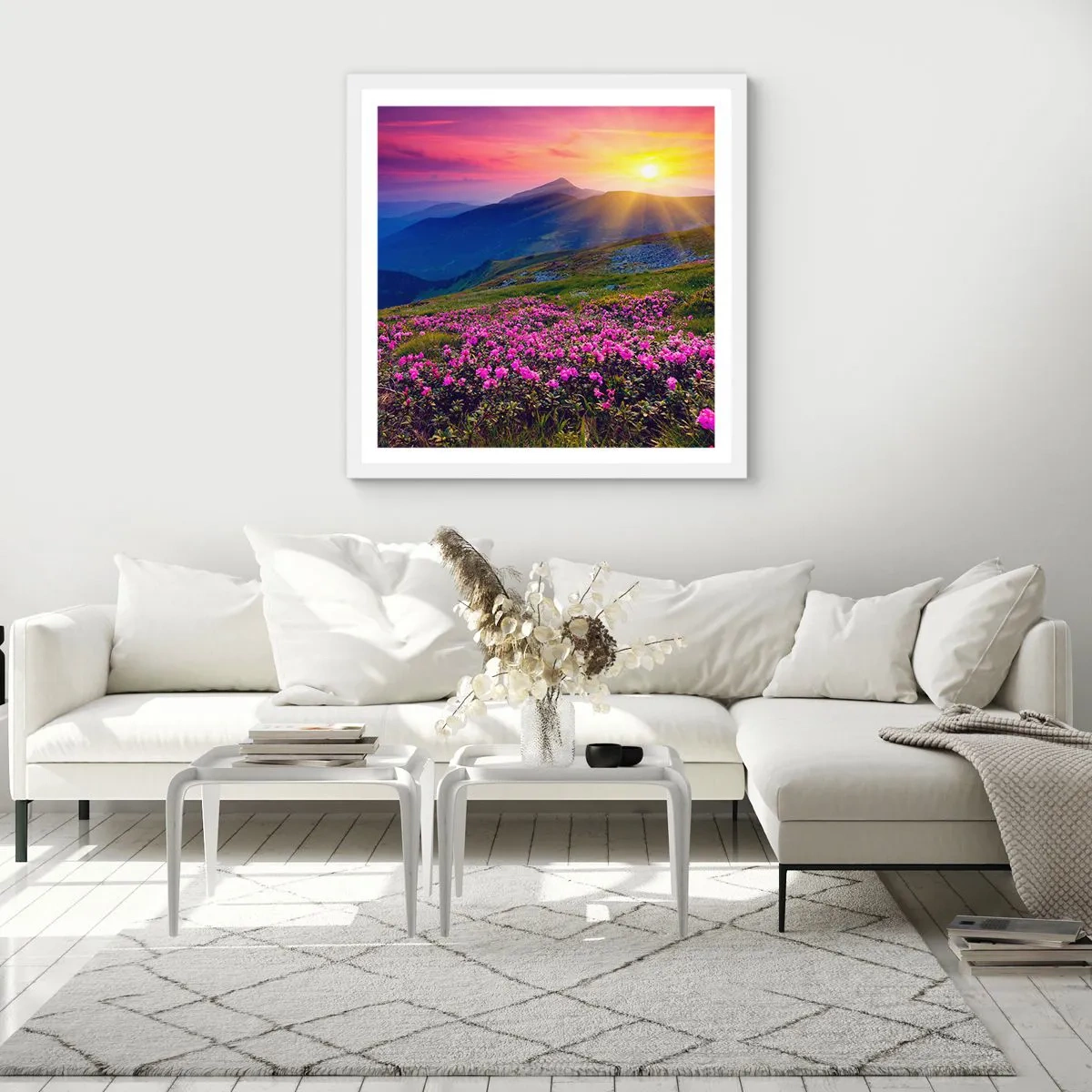 Plakát v bílém rámu - …A kolem voní kosodřevina a voní byliny - 40x40 cm