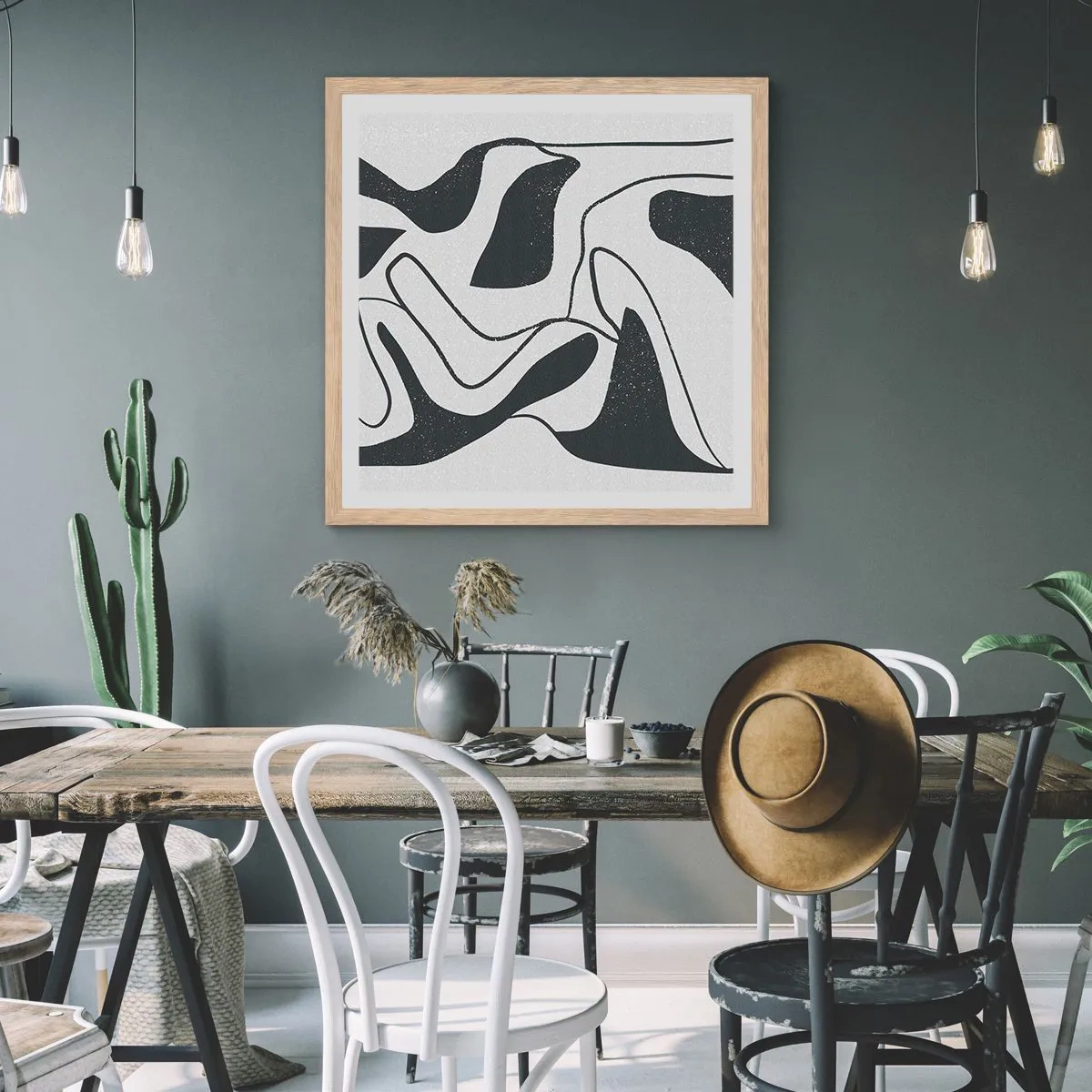 Plakát v rámu světlý dub - Abstraktní hra v labyrintu - 50x50 cm