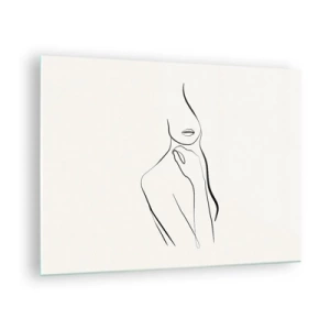 Obraz na skle - Minimalistická linie zobrazující ženskou siluetu na světlém pozadí - 70x50cm - Vlna melancholie - Moderní nástěnná dekorace do obývacího pokoje a ložnice ARTTOR