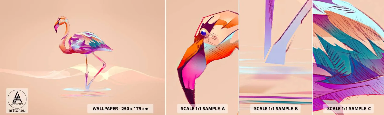 Vzor Fototapety Samolepicí Deluxe Sticker - Pták dobrých emocí - Plameňák, Pták, Abstrakce - 100x30 cm