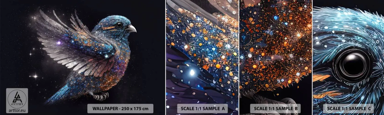 Vzor Fototapety Samolepicí Deluxe Sticker - Diamantový vrabec - Pták, Kouzlo, Kosmos - 100x30 cm