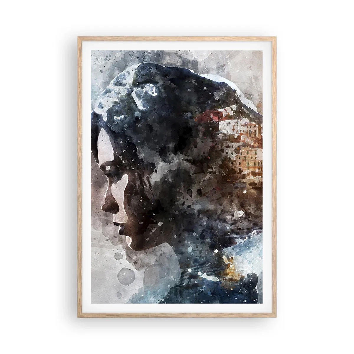Plakát v rámu světlý dub - Příběh o dívce s městem v pozadí - 70x100 cm