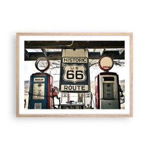 Plakát v rámu světlý dub - Americká retro cesta - 70x50 cm