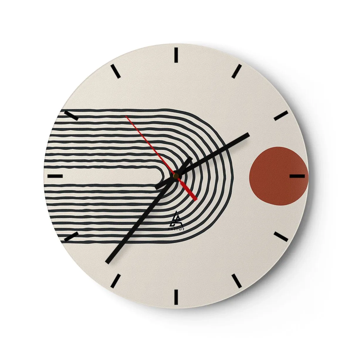 Nástěnné hodiny - Geometrická abstrakce s pruhy a barevnými bloky na světlém pozadí - 30x30cm - Magnetismus tvarů a barev - Moderní nástěnná dekorace do obývacího pokoje, kuchyně a ložnice ARTTOR