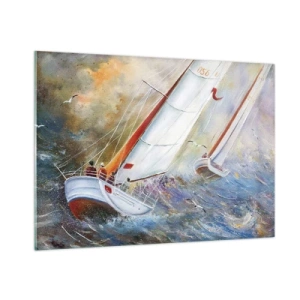 Obraz na skle - Běžící přes vlny - 100x70 cm