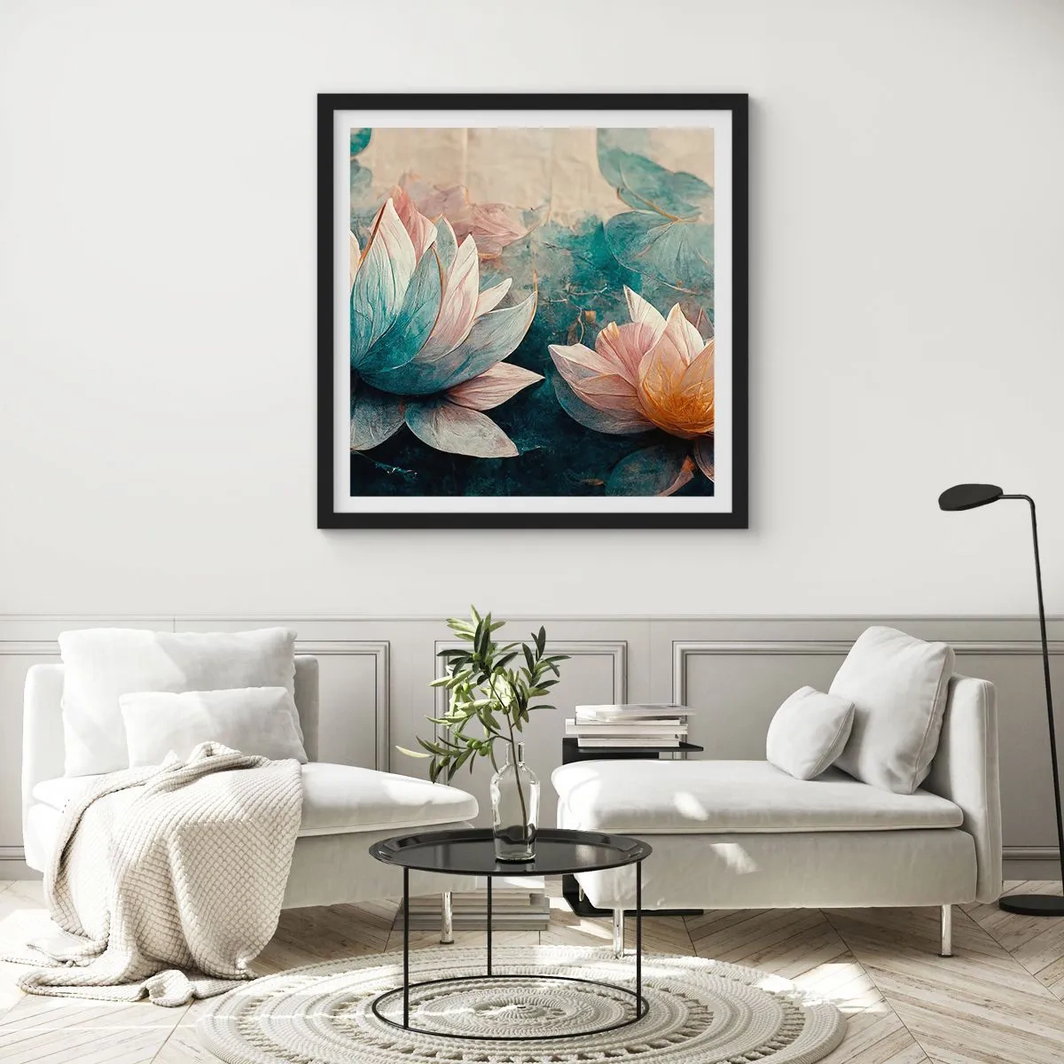 Plakát v černém rámu - Hvězdy a jezero - 50x50 cm