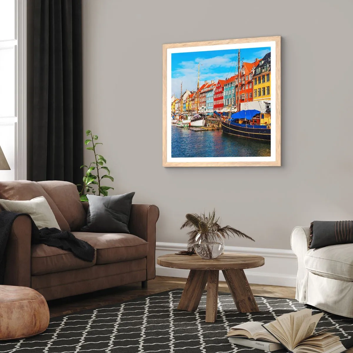 Plakát v rámu světlý dub - Radostné nábřeží - 30x30 cm